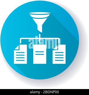 Applicant tracking system blue flat design long shadow glyph icon. Professional recruitment software. CV database, candidate resume management and Stock Vector