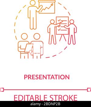 Designers work presentation concept icon. Project familiarization, work sample showing idea thin line illustration. Designing process step. Vector Stock Vector