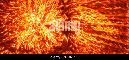 Fiery glowing nuclear fusion, computer generated abstract background, 3D rendering Stock Photo