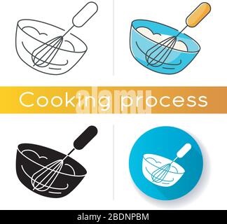 Whipping icon. Linear black and RGB color styles. Whipped cream preparation process, delicious dairy product. Sweet creamy dessert cooking. Bowl and Stock Vector