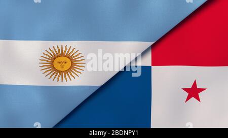 Two states flags of Argentina and Panama. High quality business background. 3d illustration Stock Photo