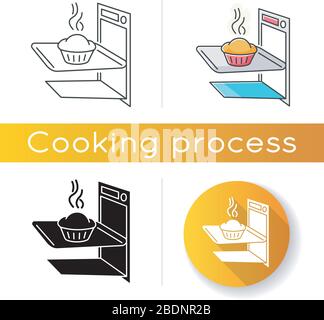 Baking icon. Linear black and RGB color styles. Delicious pastry cooking, tasty dough products preparation. Homemade bread in oven. Fresh baked pie Stock Vector