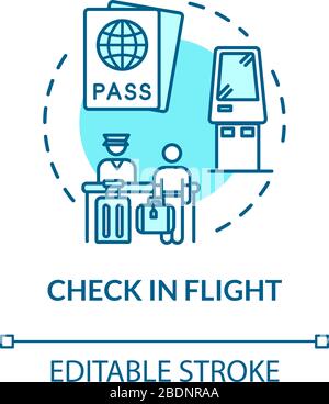 Check in flight concept icon. Passengers passport control and boarding idea thin line illustration. Airport terminal security. Ticket check. Vector Stock Vector