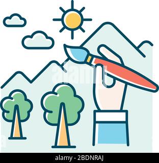 Illustrator artist RGB color icon. Postcards and greeting cards freelance designer. Artist painting landscapes. Professional decorator, traditional Stock Vector