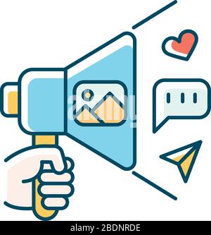 Community manager blue RGB color icon. Social media coordinator, advertising specialist. Internet marketing, social media platform managing and update Stock Vector