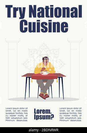 Try national cuisine poster template. Traditional oriental meals commercial flyer design with semi flat illustration. Vector cartoon promo card Stock Vector