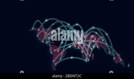 World map illustration made of red binary code as IoT, Internet of things concept and globalization on dark background. Stock Photo