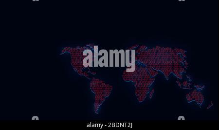 World map illustration made of red binary code as IoT, Internet of things concept and globalization on dark background. Stock Photo
