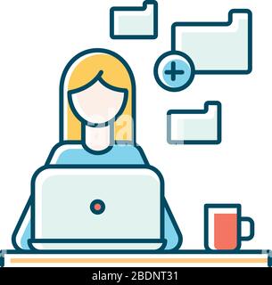Data entry jobs blue RGB color icon. Converting image to text, copying and pasting text material. Data tasks and form filling, word document Stock Vector