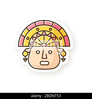 The Incas patch. Man face in traditional inca headdress. Aztec ceremonial mask. Ancient south american idol. Hispanic god. Peruvian culture. RGB color Stock Vector