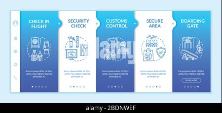 Airport guide onboarding vector template. Airline transportation company responsive mobile website with icons. Commercial flight boarding webpage Stock Vector