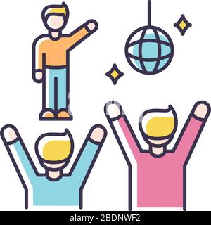 Fan meeting RGB color icon. Party in disco club. People dancing at celebration. Nightclub performance. Night life entertainment. Weekend dance session Stock Vector