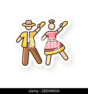 Marinera patch. Peruvian traditional romantic couple dance. Man and woman dancers. Peru choreography festival. Ethnic party. Hispanic culture. RGB Stock Vector