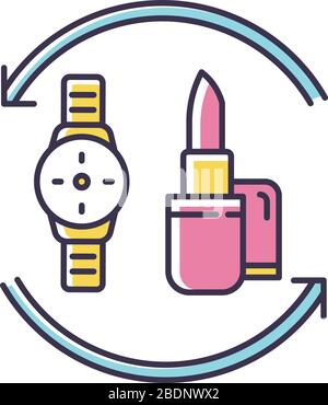Barter RGB color icon. Swap products. Marketing strategy. Economic deal with goods. Exchange beauty and fashion items. Commerce circulation. Market Stock Vector