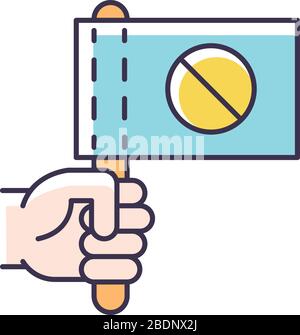 Activist RGB color icon. Hand holding flag with stop sign. Protester rally. Demonstration in digital marketing. Strike action. Resistance campaign Stock Vector