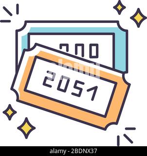 Raffle RGB color icon. Lottery winner ticket with numbers. Gambling competition numeral coupon. Participate in contest. Win jackpot. Entertainment Stock Vector