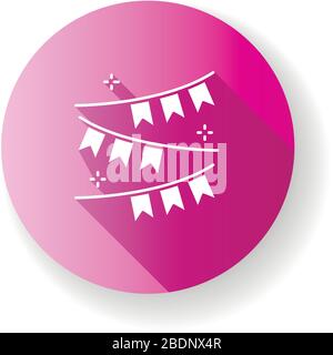 Party garland pink flat design long shadow glyph icon. Hang festive flags. Pennant for summer holiday. Celebrate birthday and anniversary. Ornament Stock Vector