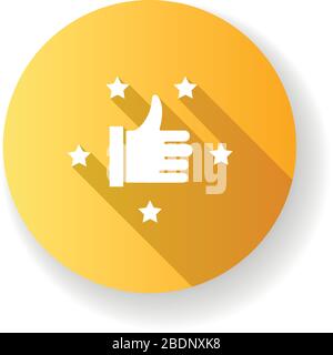 Recommendation yellow flat design long shadow glyph icon. Review rate. Satisfaction level. Approve of client service. Top quality. Bestseller sign Stock Vector