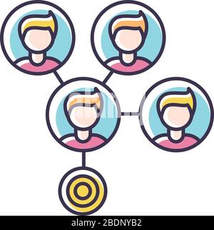 Mass effect RGB color icon. Social media connection. Network spread between people. Share data on cloud. Target marketing. Contact and relationship Stock Vector