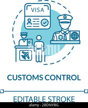 Customs control concept icon. Passengers documents check and boarding idea thin line illustration. Airport terminal check in. Vector isolated outline Stock Vector