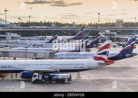 British Airways and Aeroflot planes at Moscow Sheremetyevo airport Stock Photo