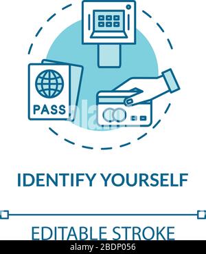 Identify yourself concept icon. Passport control and boarding idea thin line illustration. Passengers ID documents security check. Vector isolated Stock Vector