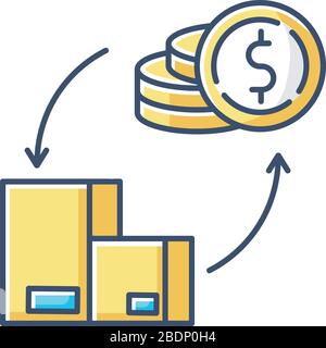 Balance of payments yellow RGB color icon. Finance, country economic transactions record. Financial capital and transfer, loans and investments Stock Vector