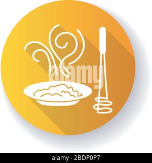 Puree yellow flat design long shadow glyph icon. Creamy vegetable paste, culinary method. Food cooking process. Delicious potato mash, applesauce Stock Vector