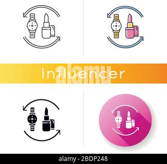 Barter icon. Swap products. Marketing strategy. Economic deal with goods. Exchange beauty and fashion items. Retail and commerce. Linear black and RGB Stock Vector
