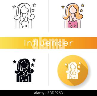 Celebrity Icon Famous Female Beauty Influencer Talent Show Participant Movie Actress Cinema Superstar Popular Diva Linear Black And Rgb Color Stock Vector Image Art Alamy