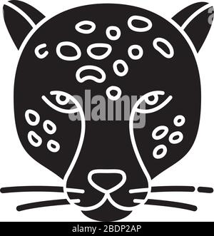 Jaguar black glyph icon. Leopard head. Cheetah. Wild large spotted cat living in South America. Jungle dweller. American panther. Silhouette symbol on Stock Vector
