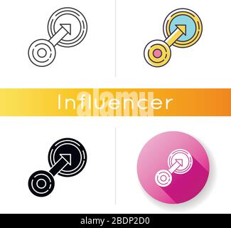 Native integration icon. Targeting in business strategy. Arrow go in circle. Marketing to focus group. Achieve goal. Linear black and RGB color styles Stock Vector