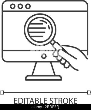Web researcher pixel perfect linear icon. Site analysis, data search, web analytics. Thin line customizable illustration. Contour symbol. Vector Stock Vector