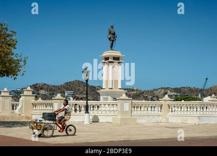Santa-Marta-Colombia-16. January 2020: Rodrigo de Bastidas Statue, It's like a square with a monument to the founder of the city. The statue is locate Stock Photo