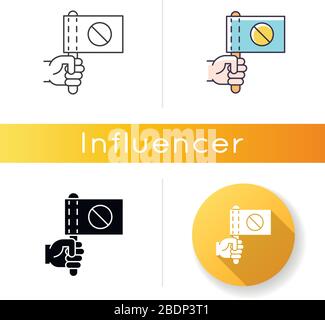 Activist icon. Hand holding flag with stop sign. Protester rally. Demonstration in digital marketing. Strike action. Linear black and RGB color styles Stock Vector