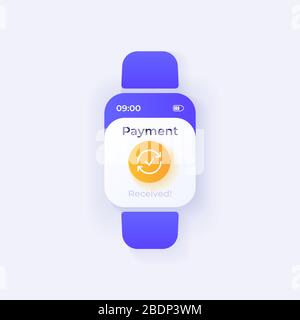 Payment received smartwatch interface vector template. Mobile app notification day mode design. Money transfer message screen. Flat UI for application Stock Vector