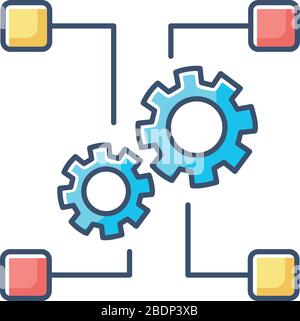 Outsourcing RGB color icon. Manufacture system, industry. Transferring employees and production assets, companies and factories cooperation. Isolated Stock Vector