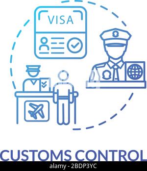 Customs control concept icon. Passengers passport check and boarding idea thin line illustration. Airport terminal check in. Vector isolated outline Stock Vector