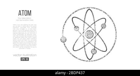 Abstract silhouette of the polygonal atoms on blue background. Scanning, research, study atoms of the world. Stock Vector