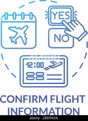 Confirm flight information concept icon. Airlines online services idea thin line illustration. Airplane travel status confirmation. Vector isolated Stock Vector