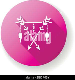 Arrows and teeth amulet in boho style flat design long shadow glyph icon. Prehistoric talisman. Bohemian accessory. Ethnic home decoration, tribal Stock Vector
