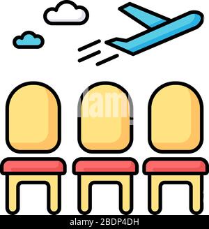 Airport lounge RGB color icon. Waiting lobby before airplane departure. Aircraft lounge for passengers. Going on vacation with airline. Aviation Stock Vector