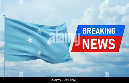 Breaking news. World news with backgorund waving national flag of Micronesia. 3D illustration. Stock Photo