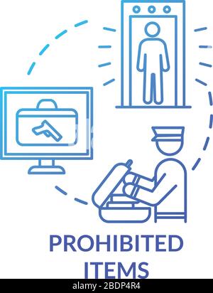 Prohibited items concept icon. Airport luggage and passengers security check idea thin line illustration. Customs control. Vector isolated outline RGB Stock Vector
