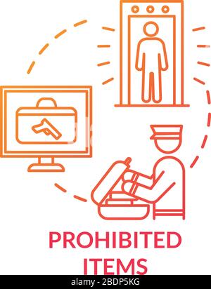 Prohibited items concept icon. Airport baggage and passengers security check idea thin line illustration. Customs control. Vector isolated outline RGB Stock Vector