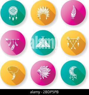 Native American Culture Icons White On Black Flat Design Set Big Stock ...