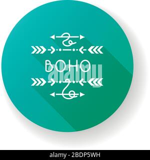 Boho arrows flat design long shadow glyph icon. Bohemian aesthetic and hippie style accessory. Decorative page divider. Ethnic charm. Vintage Stock Vector
