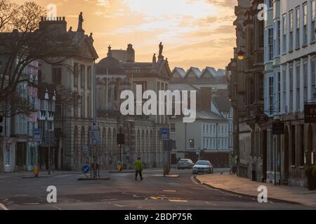 View looking East down the High Street, towards Queens College, Oxford Stock Photo