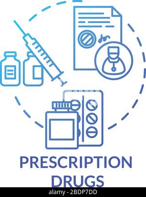 Prescription drugs concept icon. Medical pills idea thin line illustration. Doctor instruction. Patient medications bottles. Vector isolated outline Stock Vector