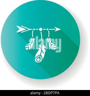 Arrow and feathers in boho style flat design long shadow glyph icon. Native American Indian mystic symbol. Bohemian vintage accessory. Ethnic Stock Vector